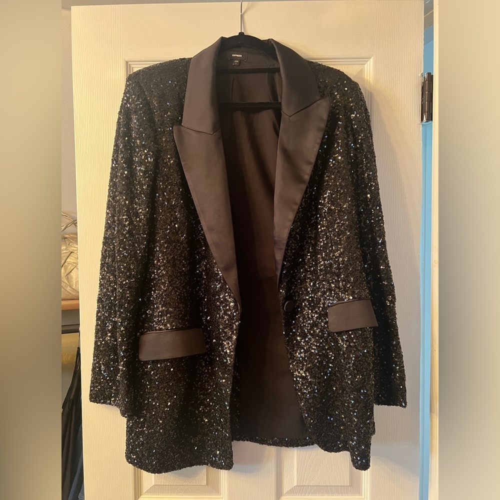 Express Black Sequin Blazer